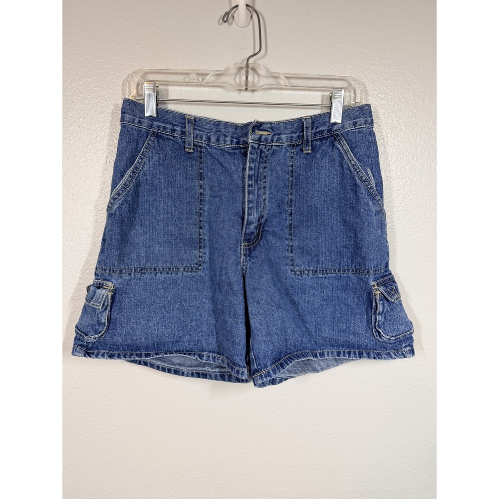 Not Guilty Shorts Womens 9/10 Blue Denim Cargo High Rise Vintage 90s Made in USA